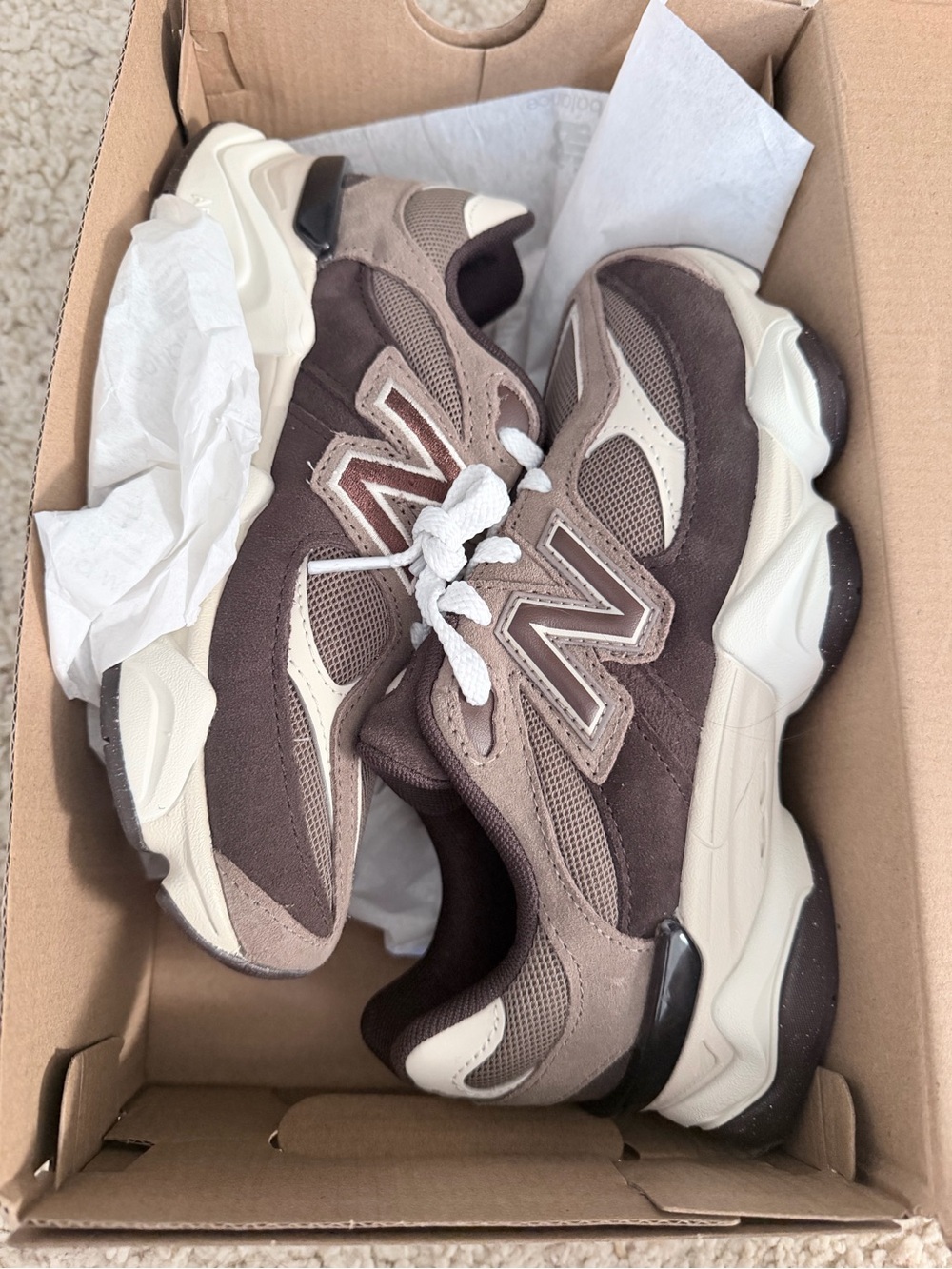 New Balance9060 Brown and Tan Suede Mesh Trainer - Picture 6 of 7